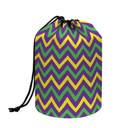 Mardi Gras Chevron Pattern Print Drawstring Makeup Bag