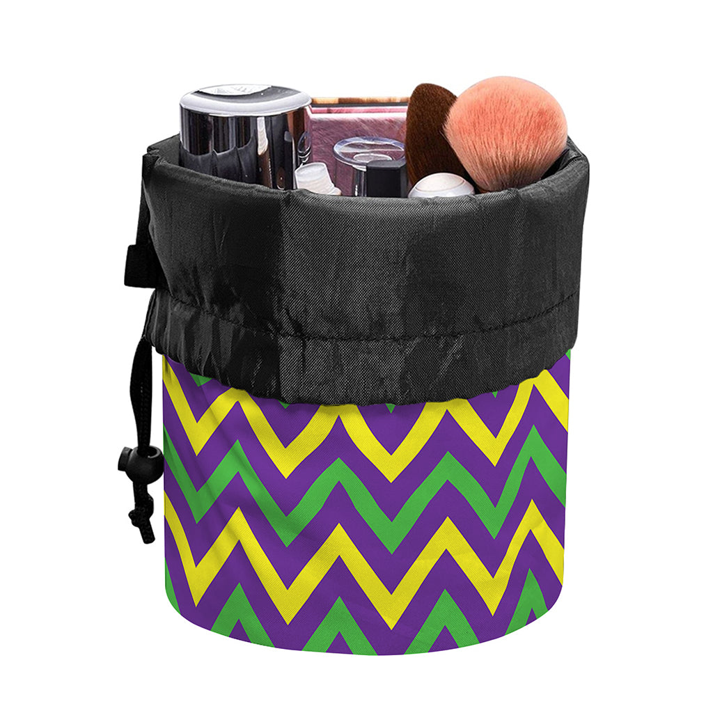 Mardi Gras Chevron Pattern Print Drawstring Makeup Bag