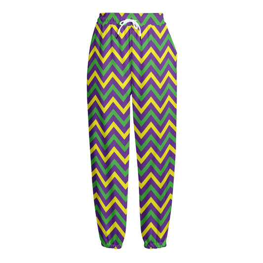 Mardi Gras Chevron Pattern Print Fleece Lined Knit Pants