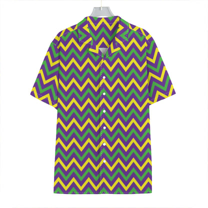 Mardi Gras Chevron Pattern Print Hawaiian Shirt