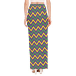 Mardi Gras Chevron Pattern Print High Slit Maxi Skirt