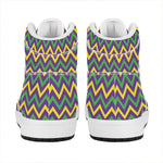 Mardi Gras Chevron Pattern Print High Top Leather Sneakers
