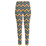 Mardi Gras Chevron Pattern Print High-Waisted Pocket Leggings