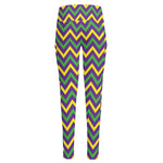 Mardi Gras Chevron Pattern Print High-Waisted Pocket Leggings