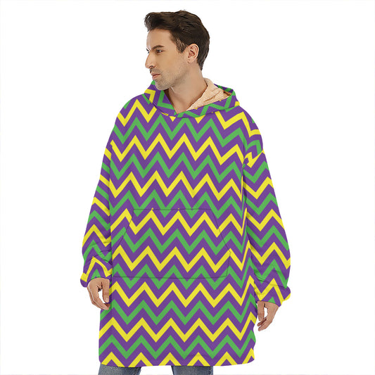 Mardi Gras Chevron Pattern Print Hoodie Blanket
