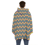 Mardi Gras Chevron Pattern Print Hoodie Blanket