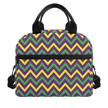 Mardi Gras Chevron Pattern Print Insulated Lunch Bag