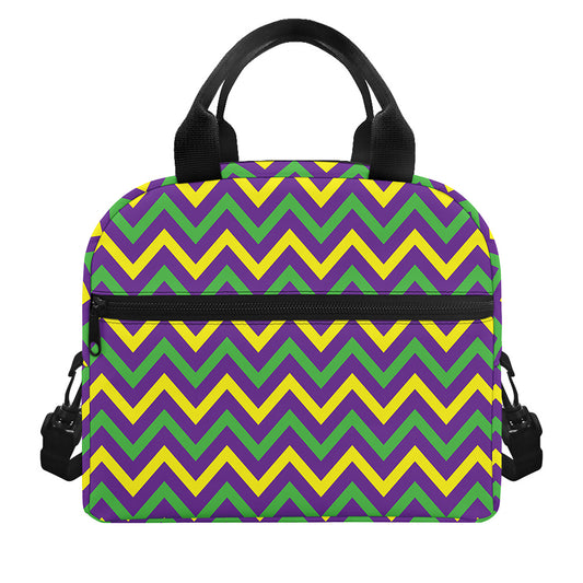 Mardi Gras Chevron Pattern Print Insulated Lunch Bag