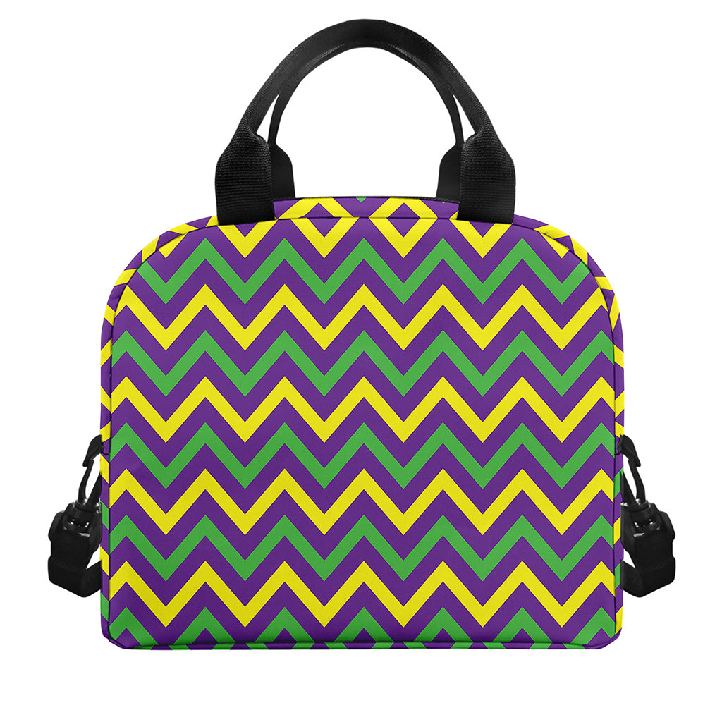 Mardi Gras Chevron Pattern Print Insulated Lunch Bag