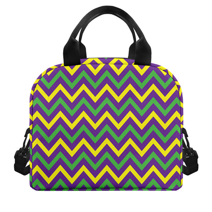 Mardi Gras Chevron Pattern Print Insulated Lunch Bag