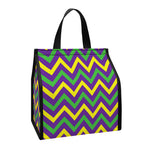 Mardi Gras Chevron Pattern Print Insulated Lunch Tote