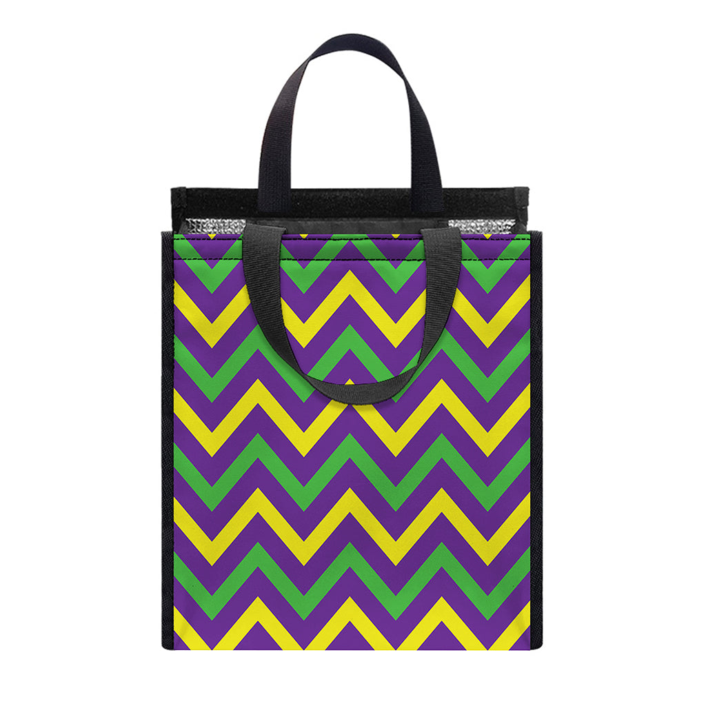 Mardi Gras Chevron Pattern Print Insulated Lunch Tote