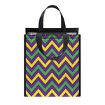 Mardi Gras Chevron Pattern Print Insulated Lunch Tote
