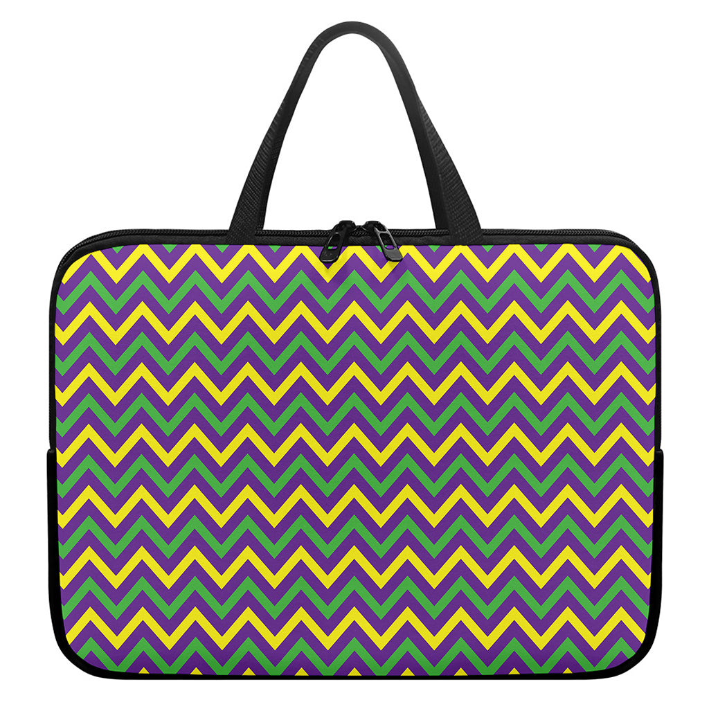 Mardi Gras Chevron Pattern Print Laptop Sleeve With Handle