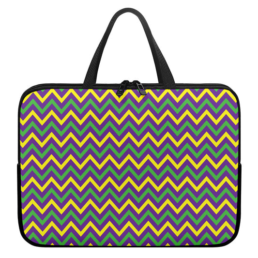 Mardi Gras Chevron Pattern Print Laptop Sleeve With Handle