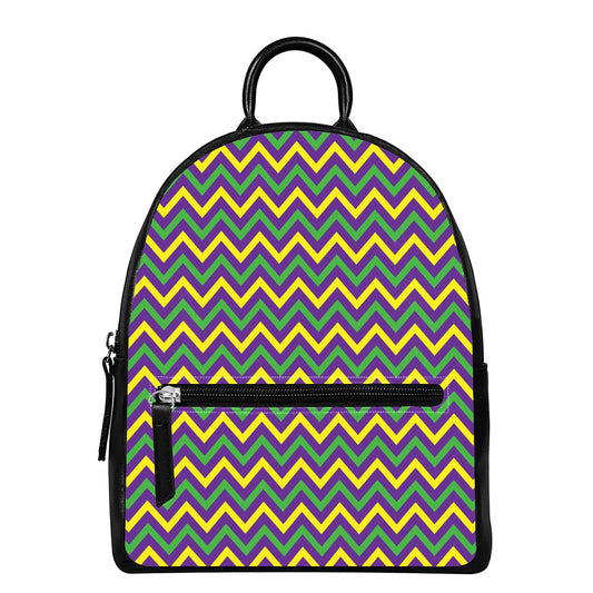 Mardi Gras Chevron Pattern Print Leather Backpack