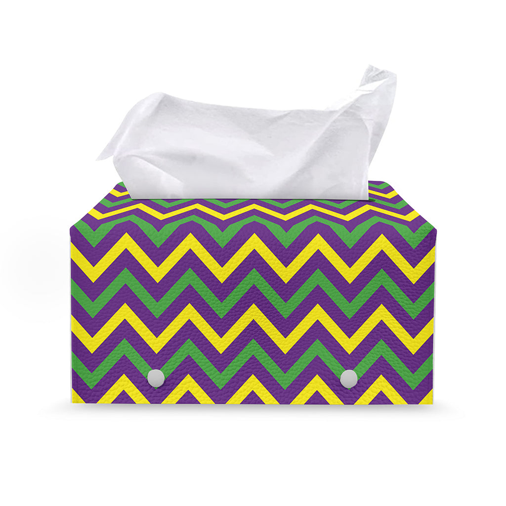 Mardi Gras Chevron Pattern Print Leather Tissue Box Cover