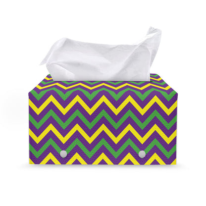 Mardi Gras Chevron Pattern Print Leather Tissue Box Cover