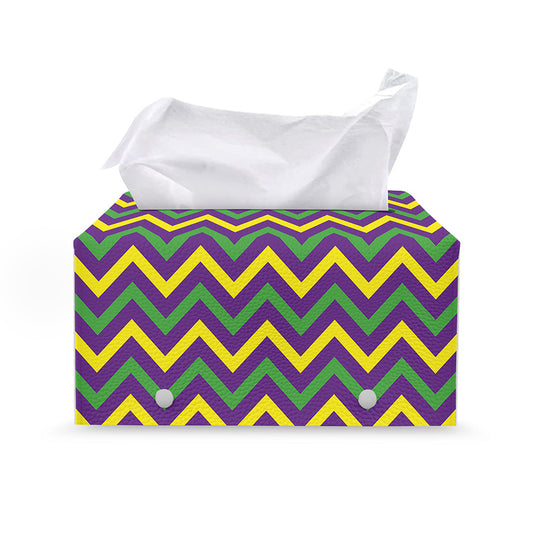Mardi Gras Chevron Pattern Print Leather Tissue Box Cover