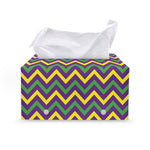 Mardi Gras Chevron Pattern Print Leather Tissue Box Cover