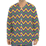 Mardi Gras Chevron Pattern Print Long Sleeve Baseball Jersey