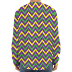 Mardi Gras Chevron Pattern Print Long Sleeve Baseball Jersey