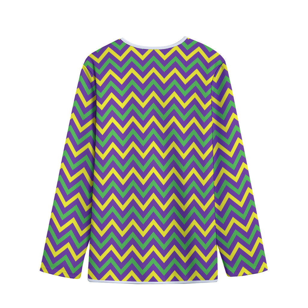 Mardi Gras Chevron Pattern Print Long Sleeve Short Coat