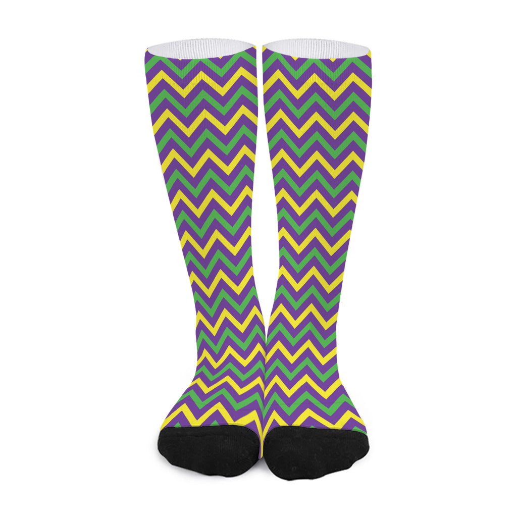 Mardi Gras Chevron Pattern Print Long Socks