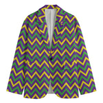 Mardi Gras Chevron Pattern Print Men's Cotton Blazer