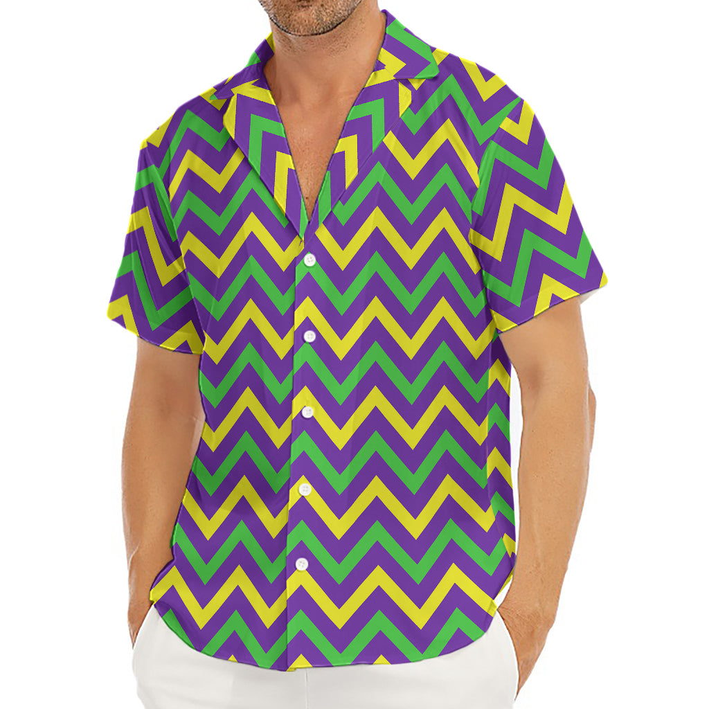 Mardi Gras Chevron Pattern Print Men's Deep V-Neck Shirt