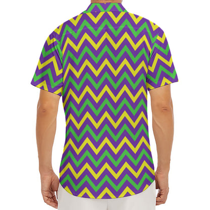 Mardi Gras Chevron Pattern Print Men's Deep V-Neck Shirt
