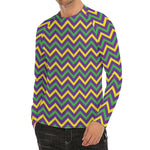 Mardi Gras Chevron Pattern Print Men's Long Sleeve Rash Guard