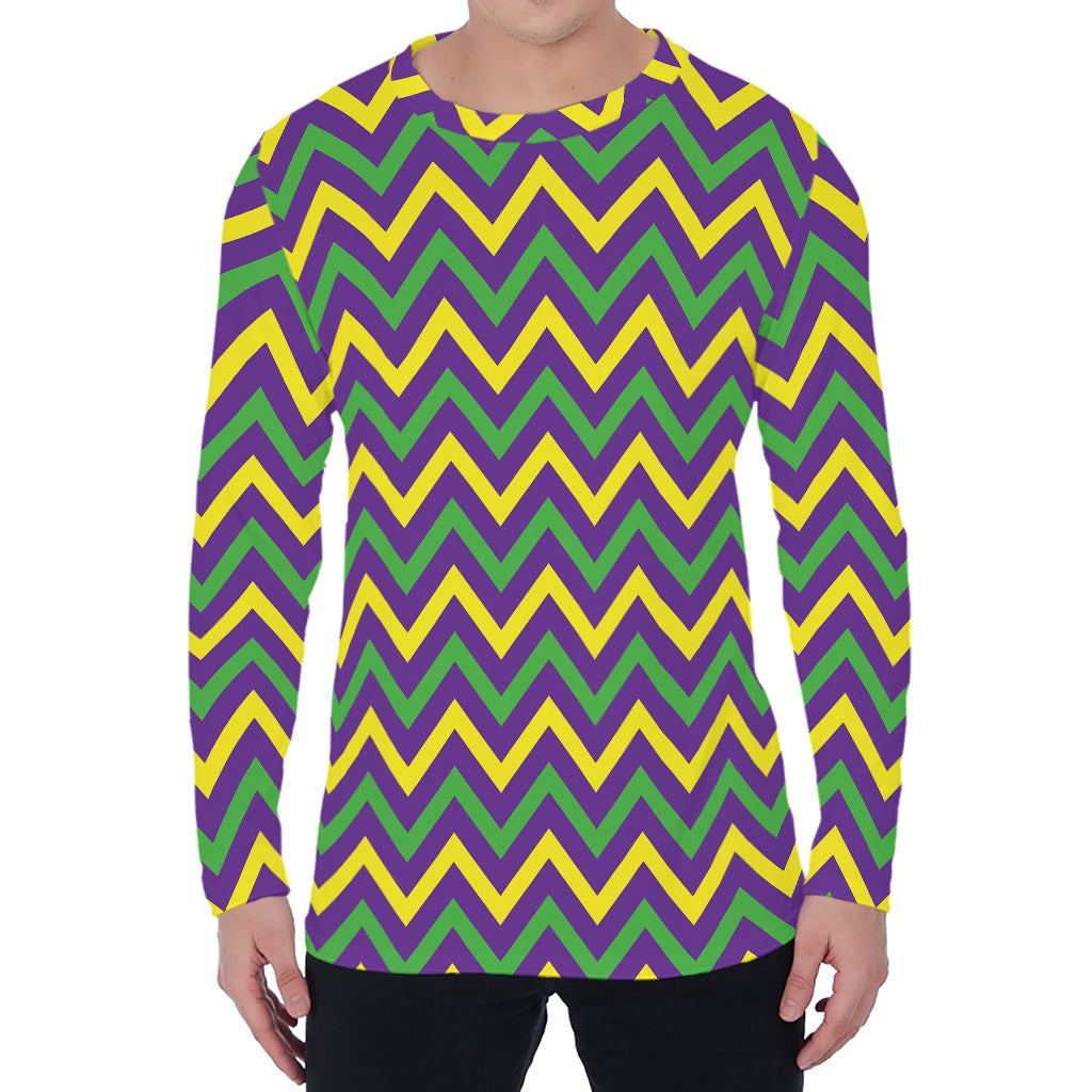 Mardi Gras Chevron Pattern Print Men's Long Sleeve T-Shirt