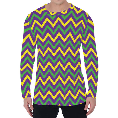 Mardi Gras Chevron Pattern Print Men's Long Sleeve T-Shirt