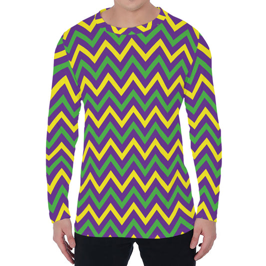 Mardi Gras Chevron Pattern Print Men's Long Sleeve T-Shirt