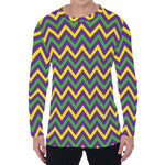 Mardi Gras Chevron Pattern Print Men's Long Sleeve T-Shirt