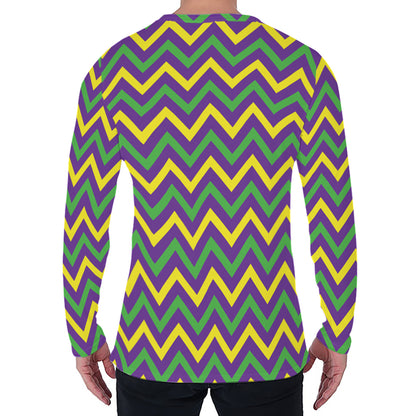 Mardi Gras Chevron Pattern Print Men's Long Sleeve T-Shirt