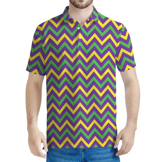 Mardi Gras Chevron Pattern Print Men's Polo Shirt