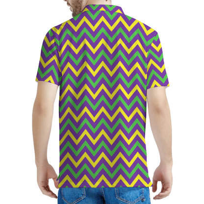 Mardi Gras Chevron Pattern Print Men's Polo Shirt