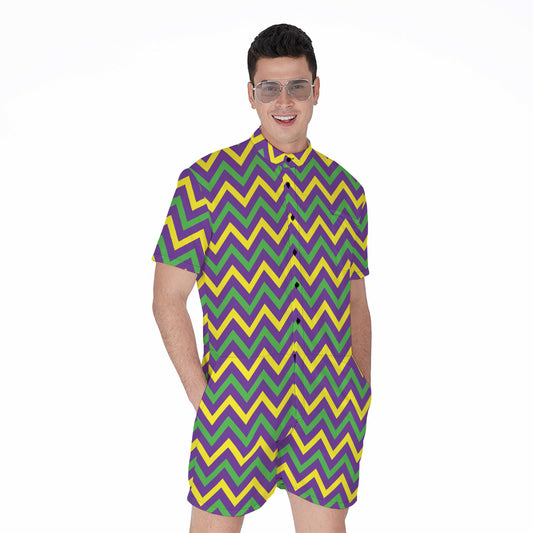 Mardi Gras Chevron Pattern Print Men's Rompers