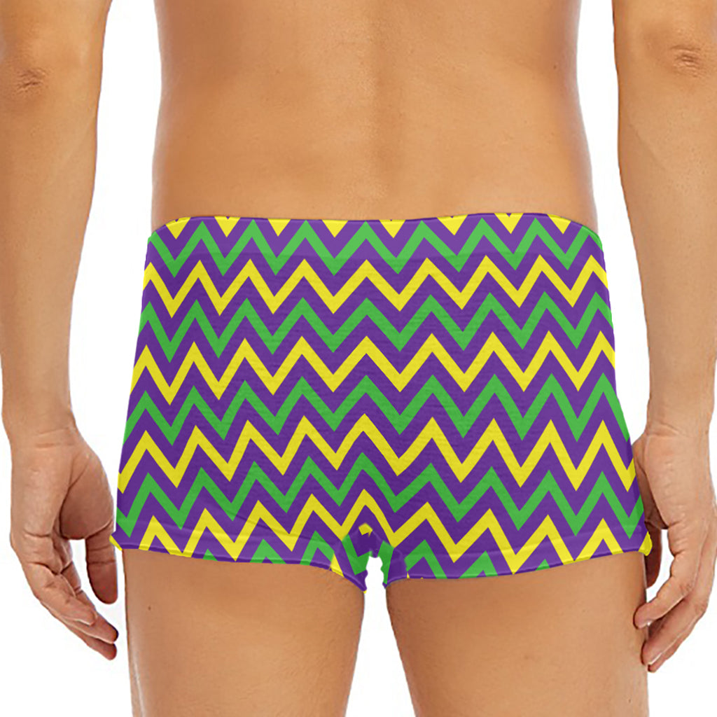 Mardi Gras Chevron Pattern Print Men's Short Boxer Briefs