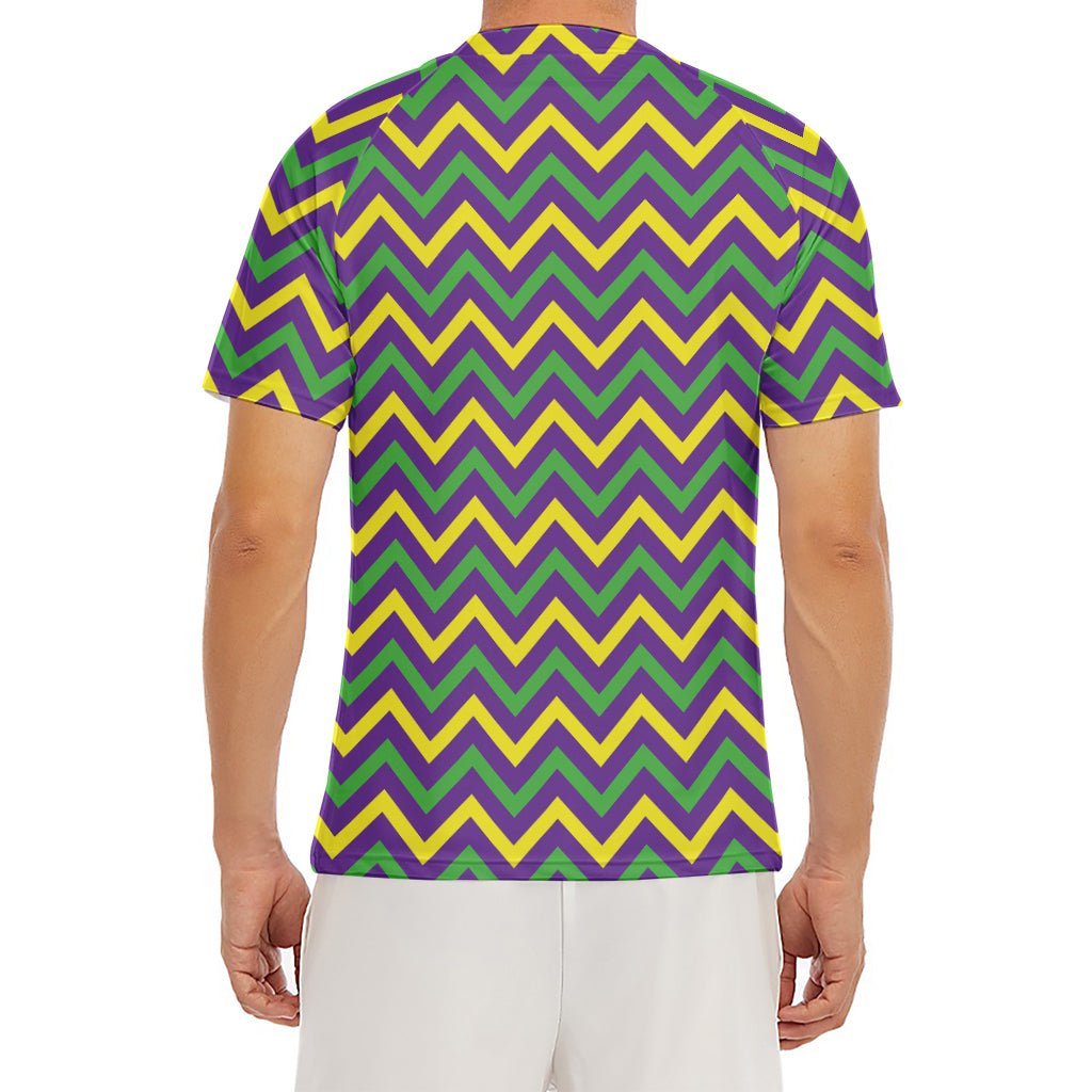 Mardi Gras Chevron Pattern Print Men's Short Sleeve Rash Guard