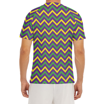 Mardi Gras Chevron Pattern Print Men's Short Sleeve Rash Guard