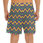 Mardi Gras Chevron Pattern Print Men's Split Running Shorts