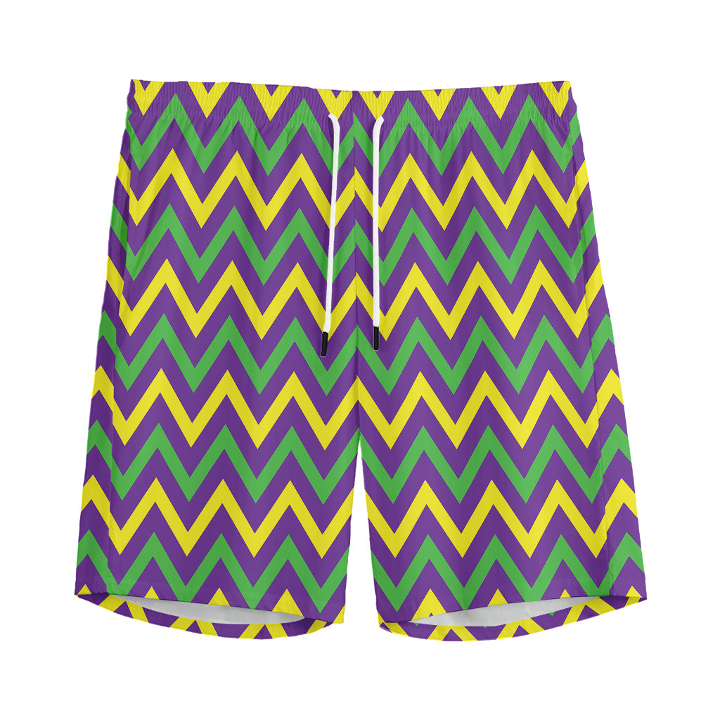 Mardi Gras Chevron Pattern Print Men's Sports Shorts
