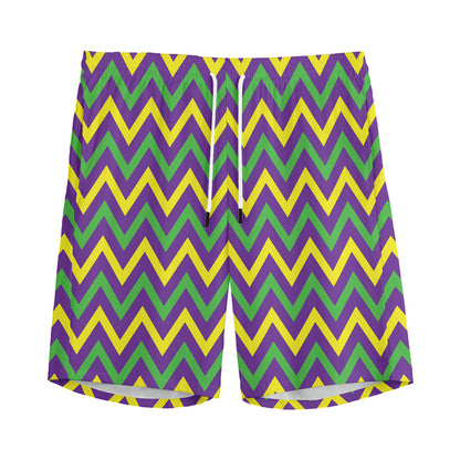 Mardi Gras Chevron Pattern Print Men's Sports Shorts