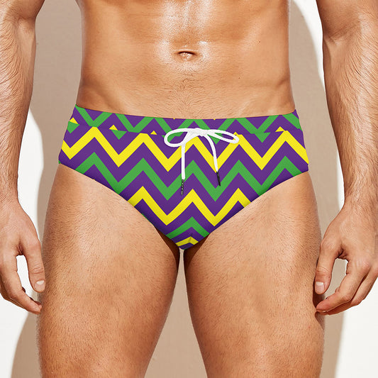Mardi Gras Chevron Pattern Print Men's Swim Briefs