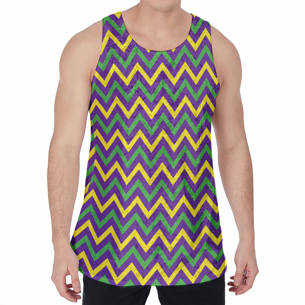 Mardi Gras Chevron Pattern Print Men's Velvet Tank Top