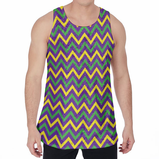 Mardi Gras Chevron Pattern Print Men's Velvet Tank Top