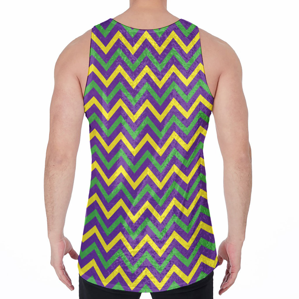 Mardi Gras Chevron Pattern Print Men's Velvet Tank Top
